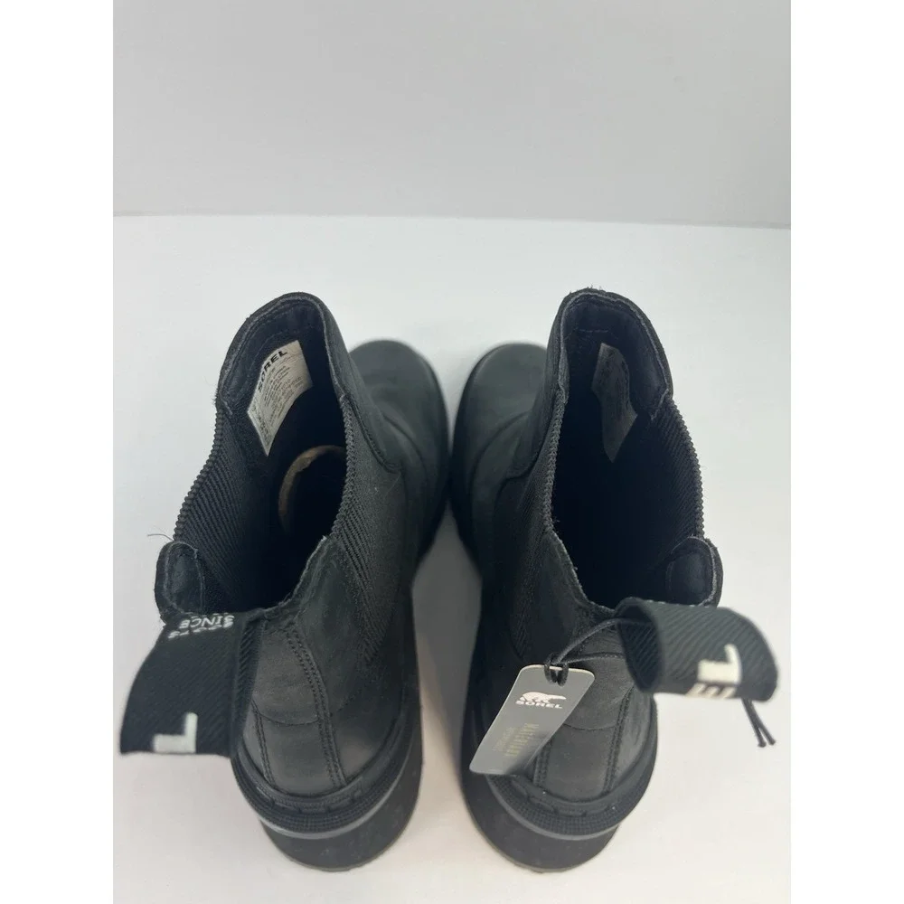 NEW Sorel Hi-Line Heel Chelsea Boots Women's 7 Black Sea Salt Waterproof NL4874